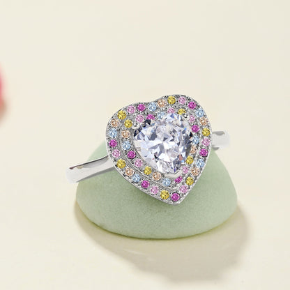 [Sparkling Aurora]Delicate Ebullient Heart Shape Wedding Ring