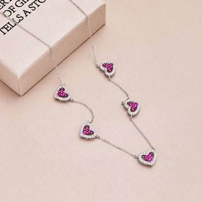 [Sparkling Aurora]Sparkling Five Heart Necklace