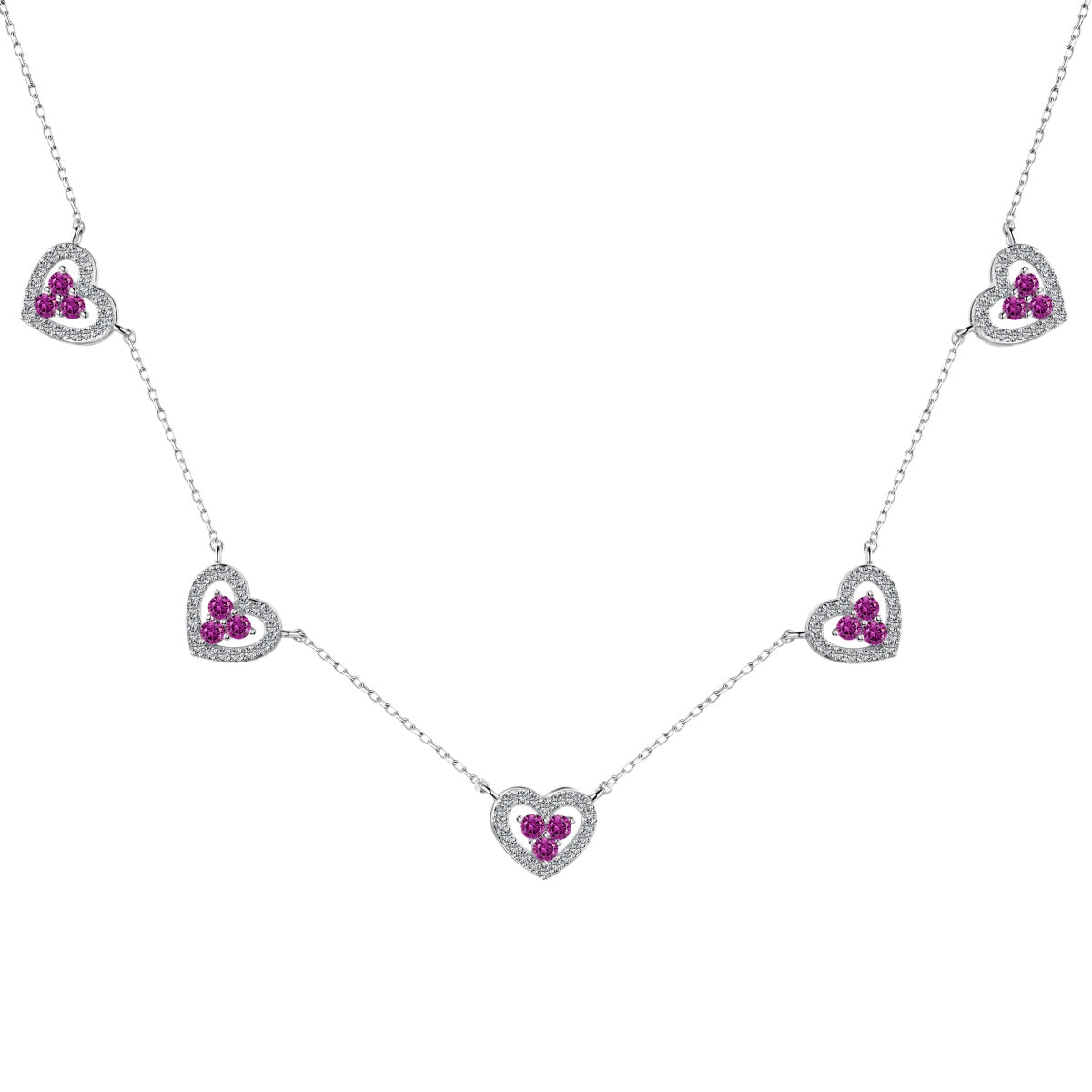 [Sparkling Aurora]Sparkling Five Heart Necklace