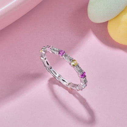 [Sparkling Aurora]Sparkling Colorful Round Cut Tennis Ring