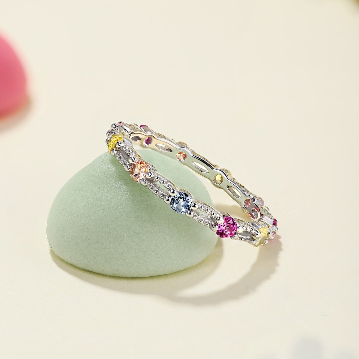 [Sparkling Aurora]Sparkling Colorful Round Cut Tennis Ring