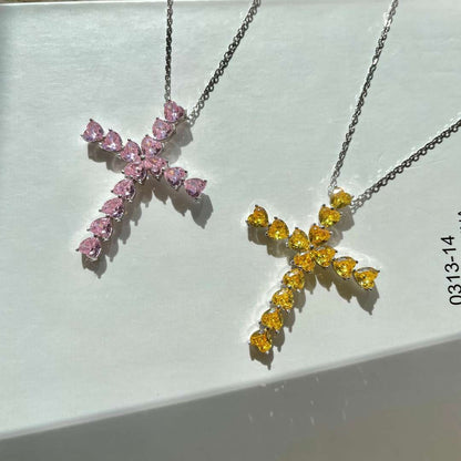 [Sparkling Aurora]Radiant Cross Shape Necklace