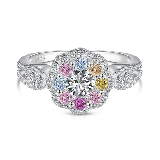 [Sparkling Aurora]Delicate Colorful Round Cut Flower Shape Wedding Ring