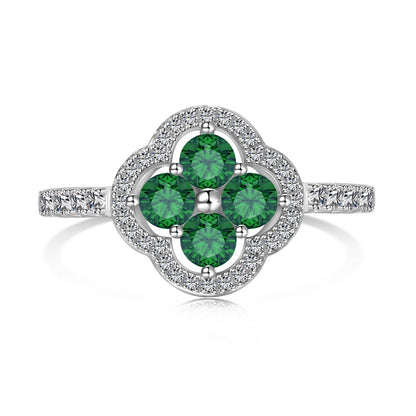 [Sparkling Aurora]Four Leaf Clover Flower Design Ring