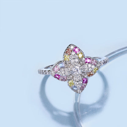 [Sparkling Aurora]Luxurious Colorful Flower Shape Banquet Ring