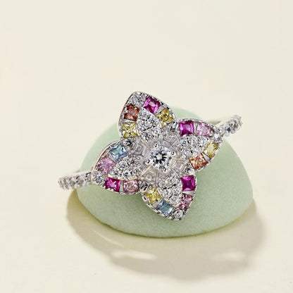 [Sparkling Aurora]Luxurious Colorful Flower Shape Banquet Ring