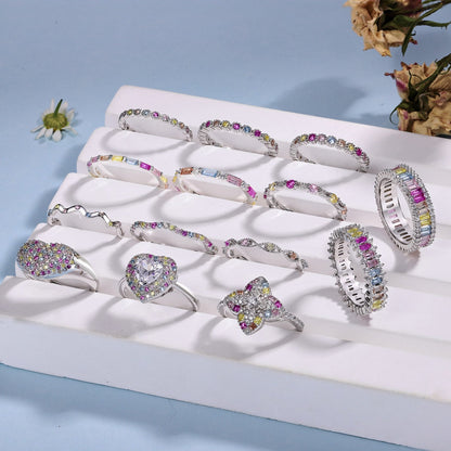 [Sparkling Aurora]Luxurious Colorful Flower Shape Banquet Ring