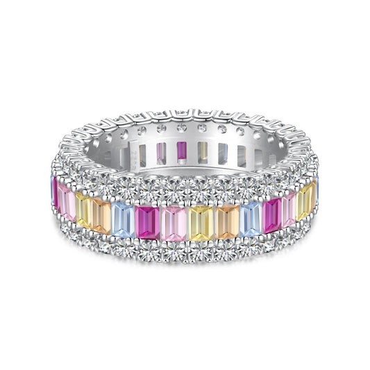 [Sparkling Aurora]Dainty Colorful Radiant Cut Daily Ring