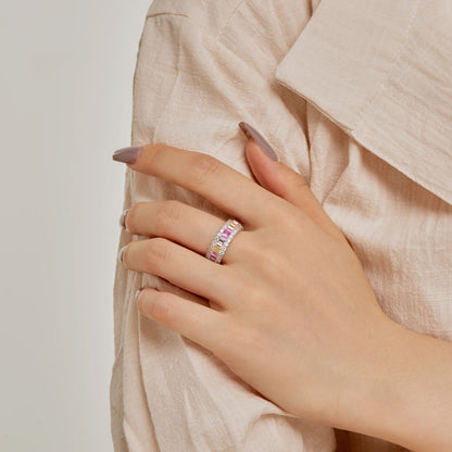 [Sparkling Aurora]Dainty Colorful Radiant Cut Daily Ring