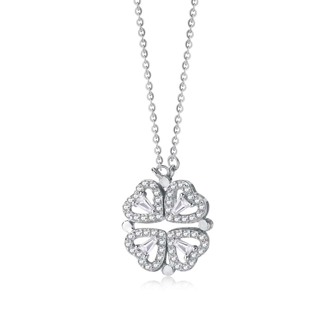 [Sparkling Aurora]Ornate Heart Cut Flower Shape Necklace