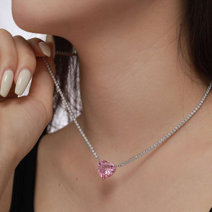 [Sparkling Aurora]8.0 Carat Versatile Colorful Sweet Heart-Shaped Tennis Necklace