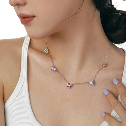 [Sparkling Aurora]Sparkling Colorful Heart Cut Necklace