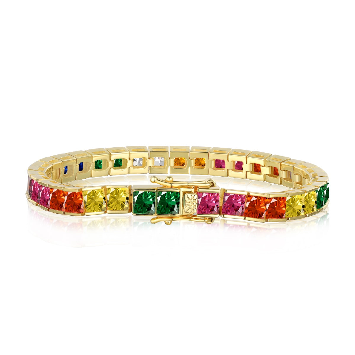 [Sparkling Aurora]Radiant Colorful Princess Cut Tennis Bracelet