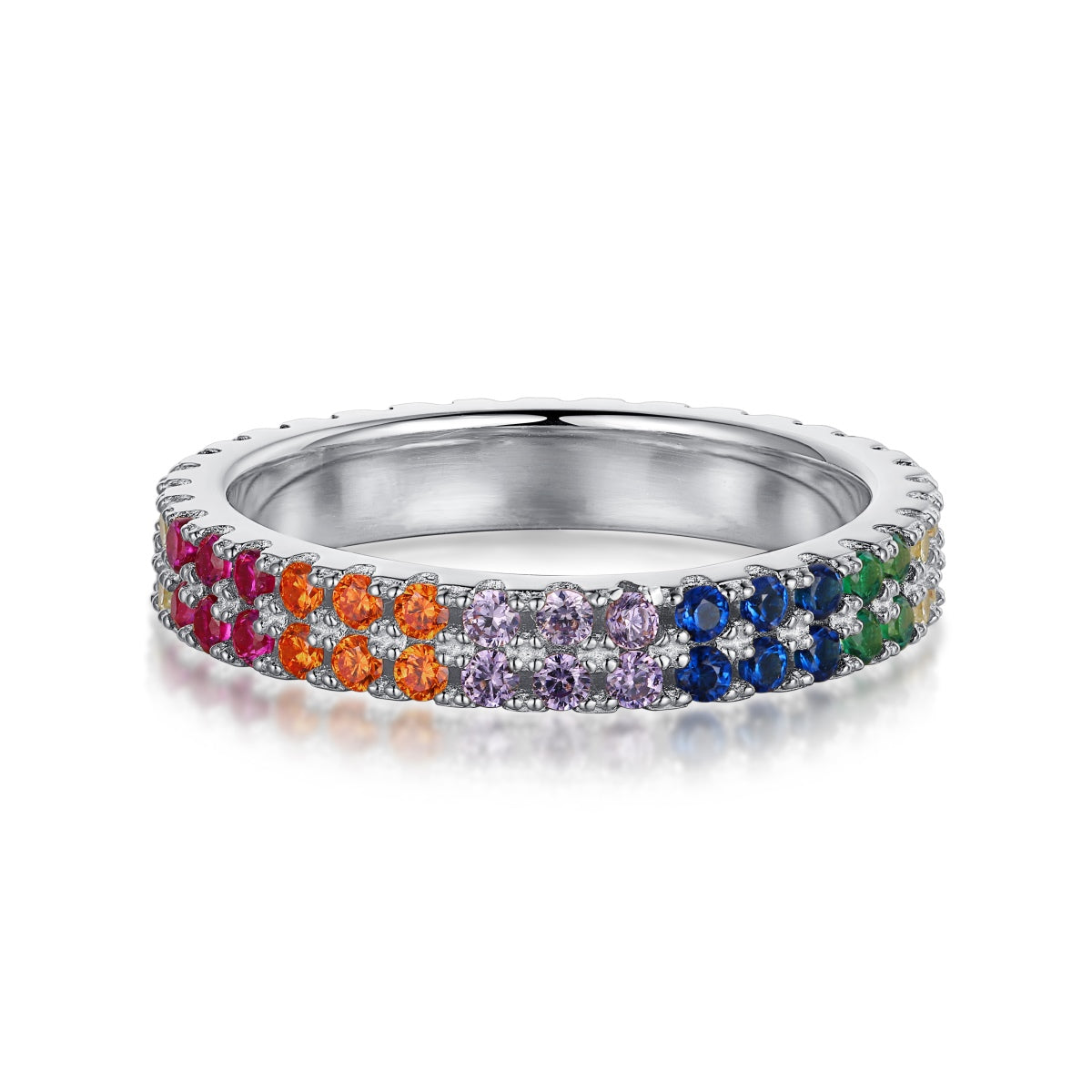 [Sparkling Aurora]Unique Colorful Round Cut Tennis Ring