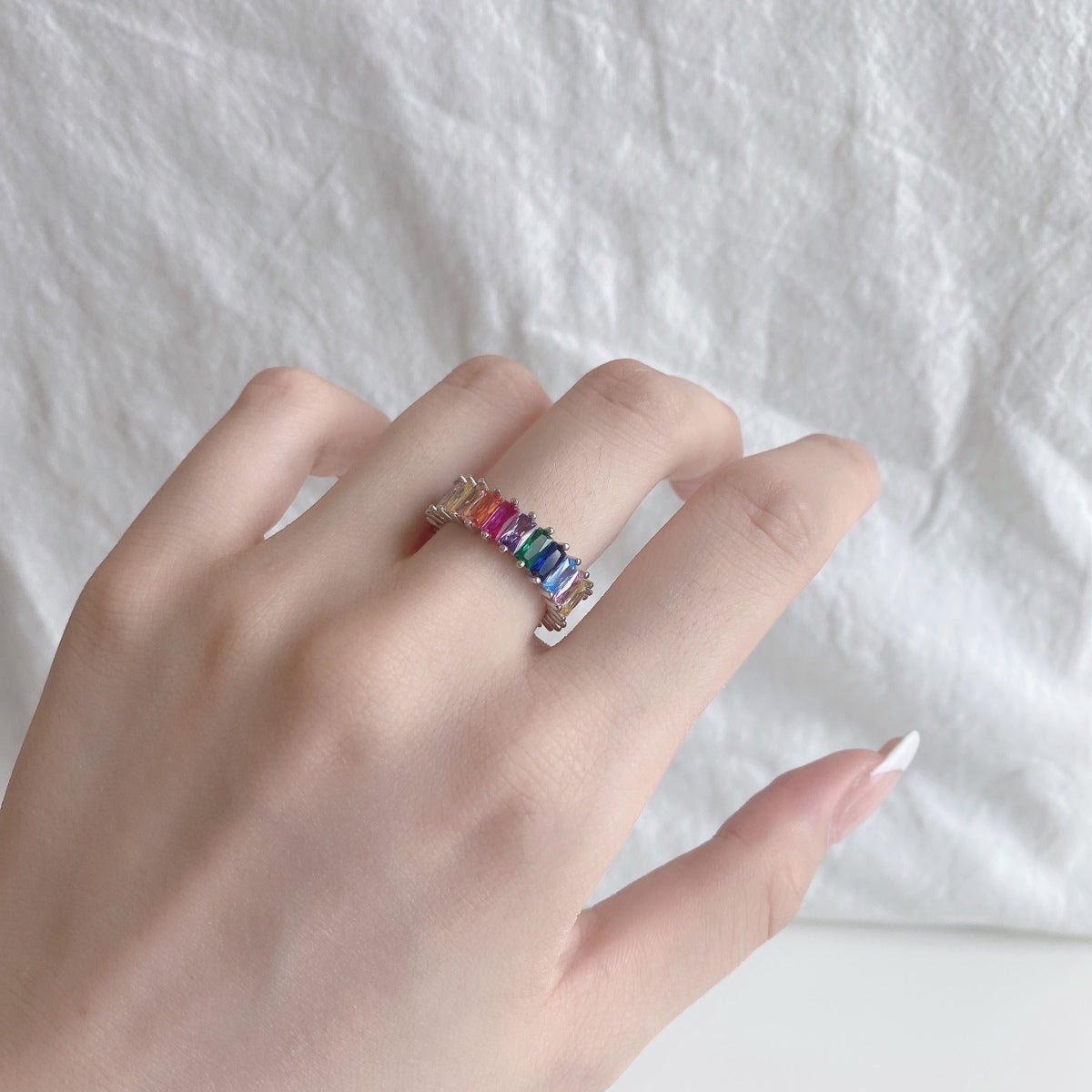 [Sparkling Aurora]Unique Colorful Radiant Cut RIng