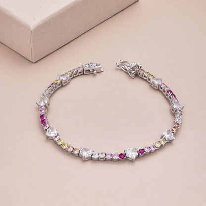 [Sparkling Aurora]Romantic Heart Shape Round Cut Lover Bracelet