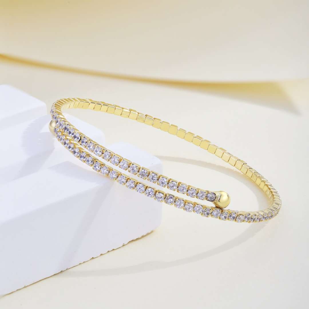 [Sparkling Aurora]Row of Diamonds Round Fashion Bracelet