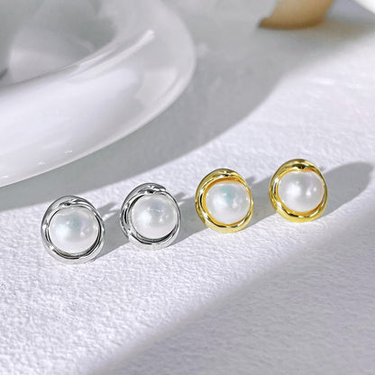 [Sparkling Aurora]Dainty Bread Pearl Earrings