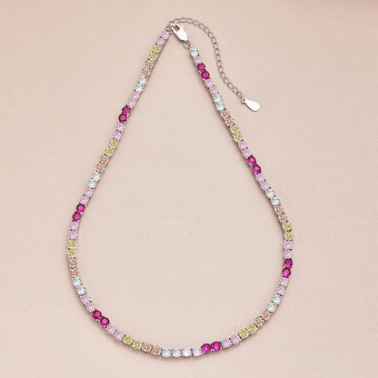 [Sparkling Aurora]Delicate Colorful Tennis Necklace