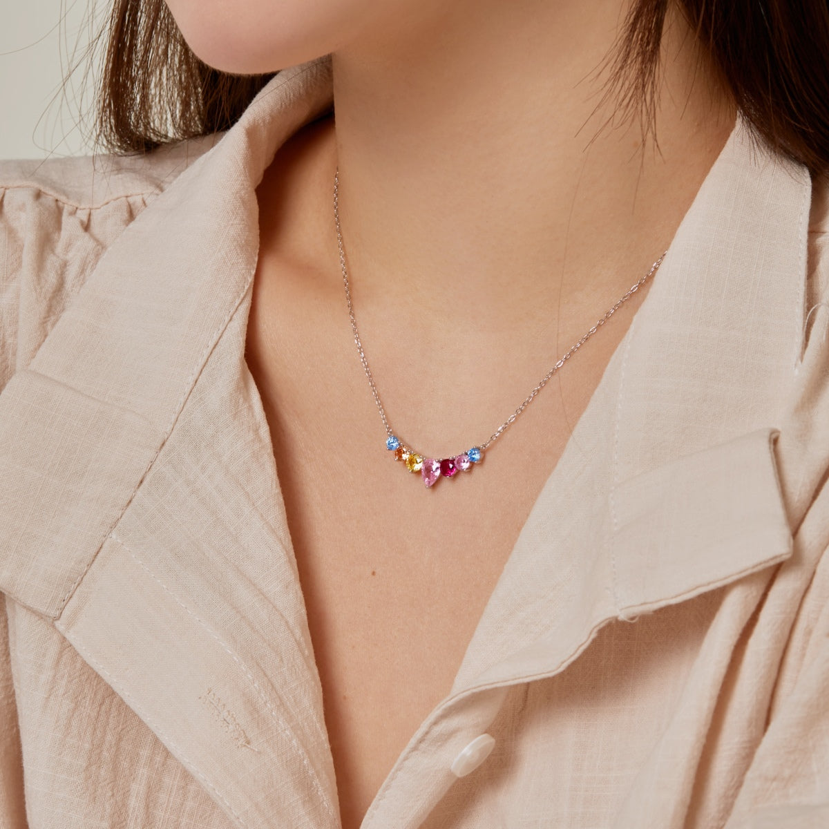 [Sparkling Aurora]Dainty Colorful Heart Necklace