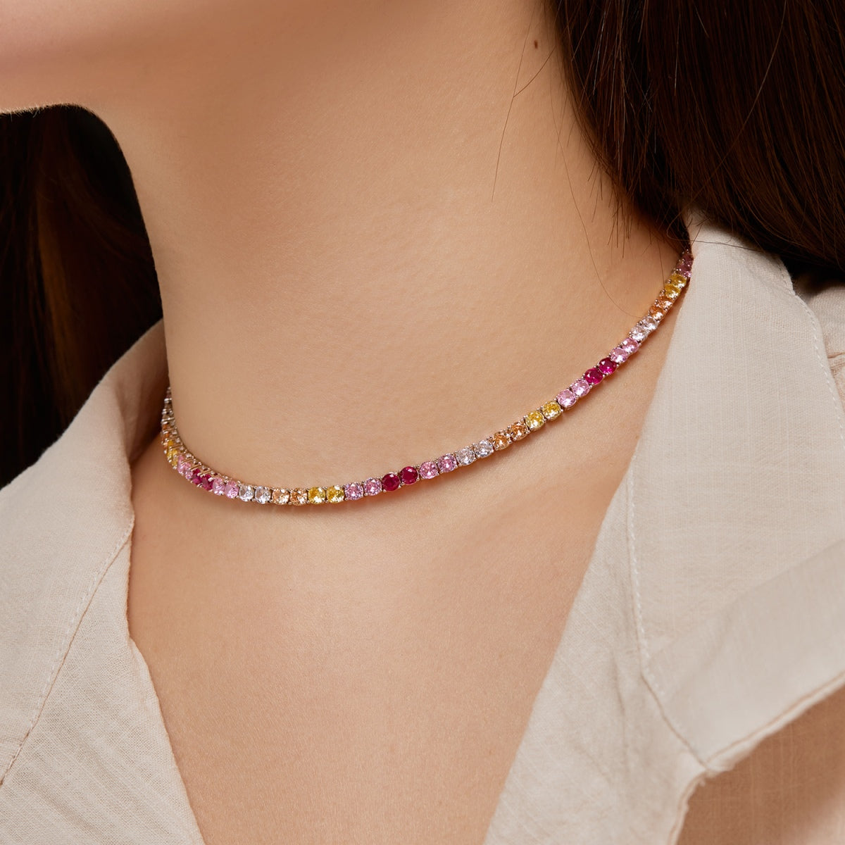 [Sparkling Aurora]Delicate Colorful Tennis Necklace