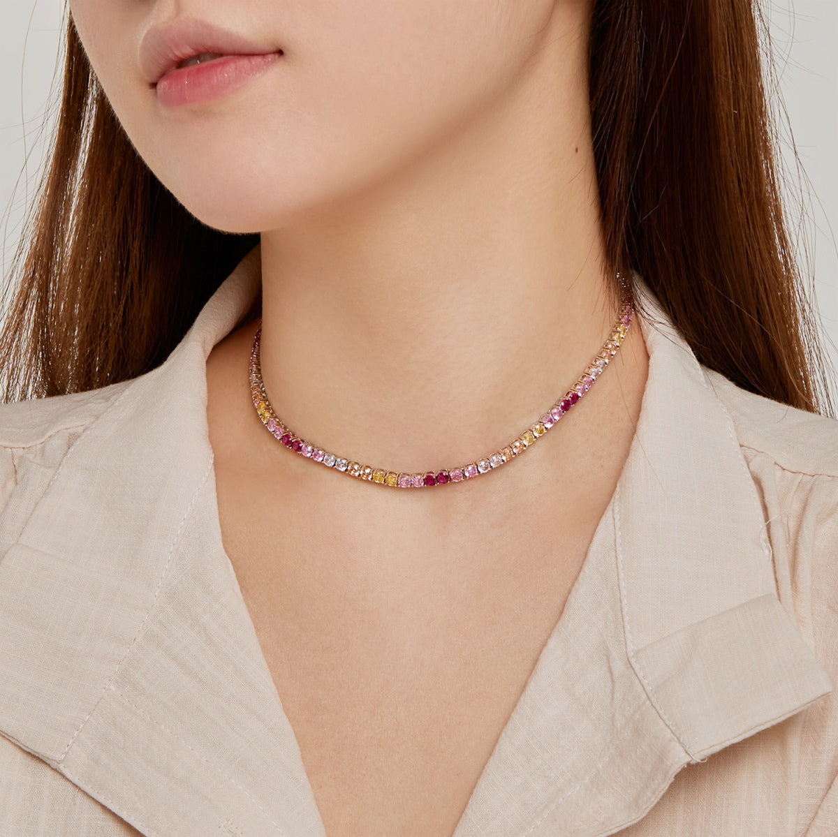 [Sparkling Aurora]Delicate Colorful Tennis Necklace