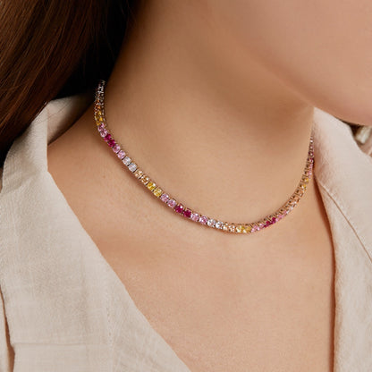 [Sparkling Aurora]Delicate Colorful Tennis Necklace