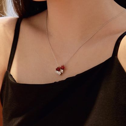 [Sparkling Aurora]Dainty Red Heart Necklace