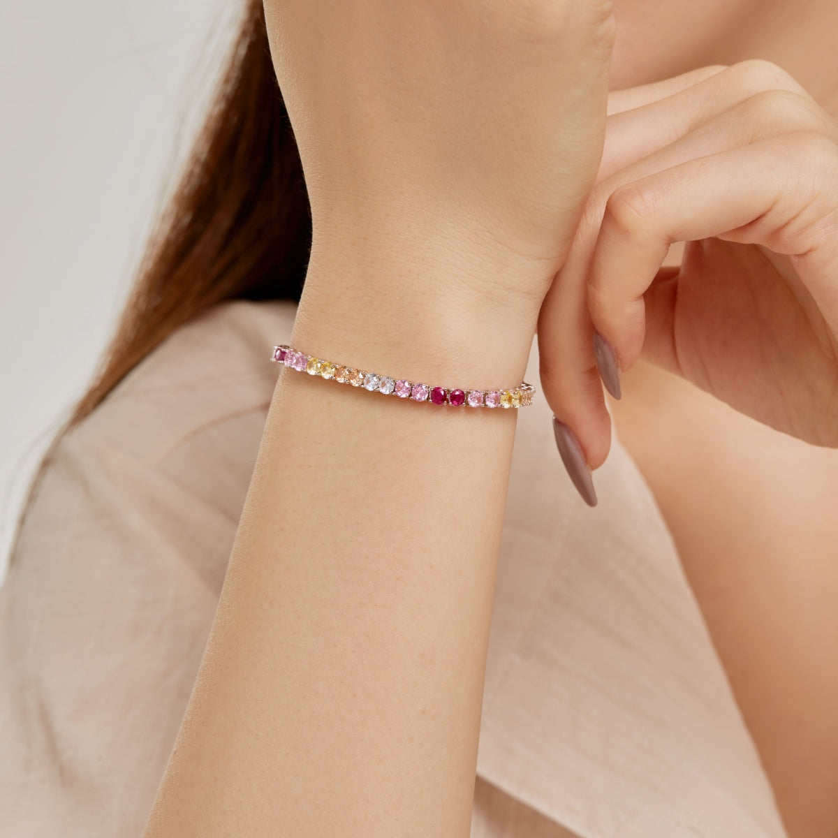 [Sparkling Aurora]Radiant Colorful Round Cut Tennis Bracelet