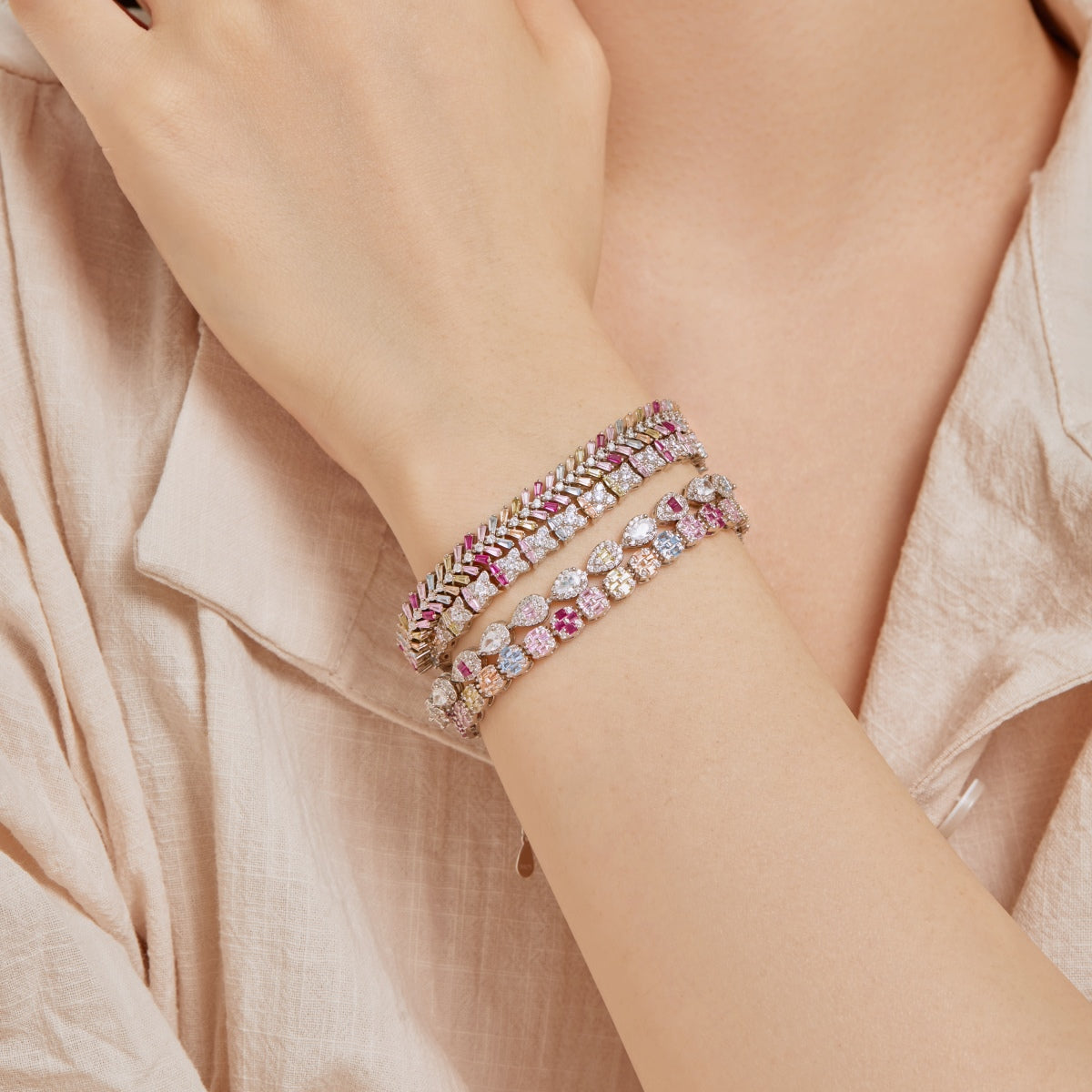 [Sparkling Aurora]Delicate Colorful Emerald Cut Daily Bracelet