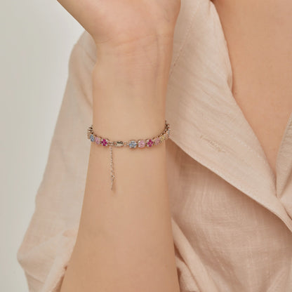 [Sparkling Aurora]Delicate Colorful Emerald Cut Daily Bracelet