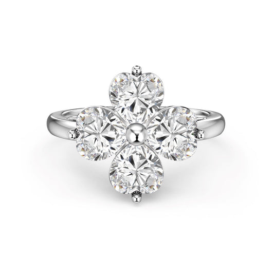 [Sparkling Aurora]Heart-shaped Four-Leaf Clover Ball Ring